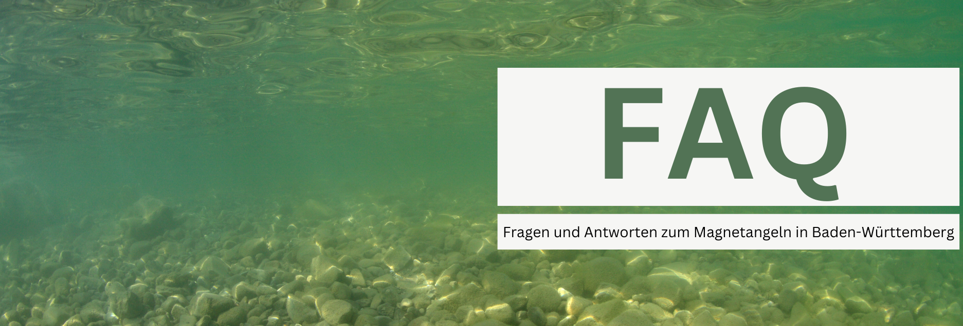 Das Bild zeigt einen kiesigen Seegrund, darüber der schriftzug: FAQ - Fragen und Antworten zum Magnetangeln in Baden-Württemberg