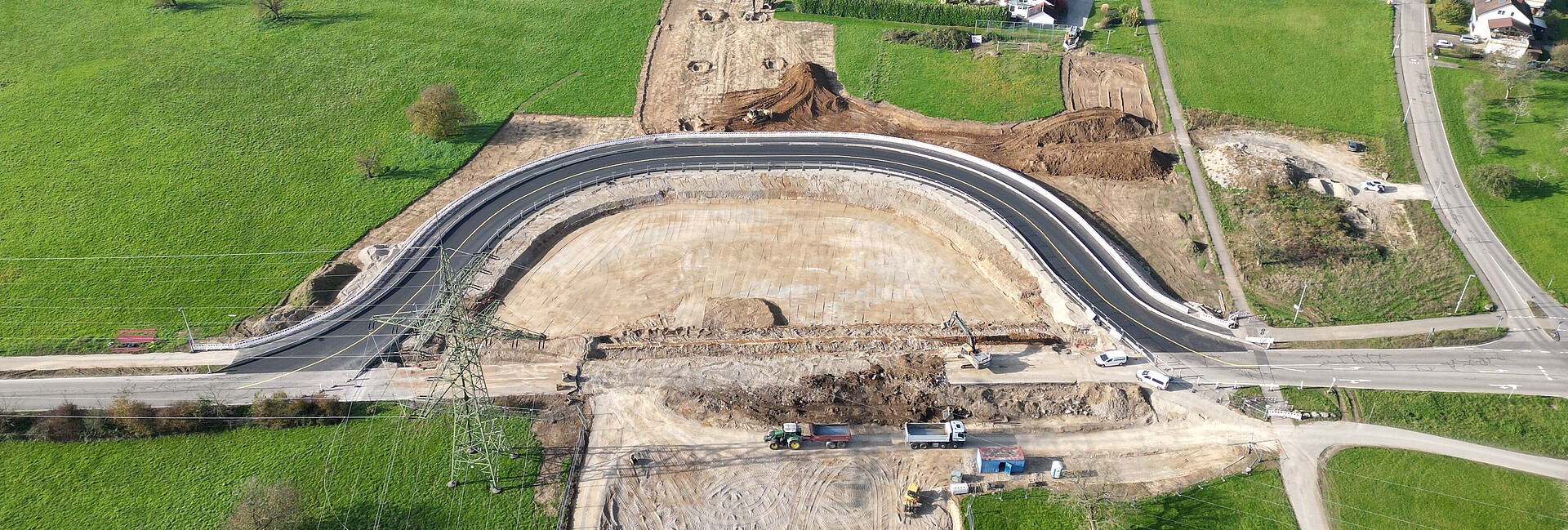 Luftbild B34 Baustelle der Ortsumfahrung Wyhlen