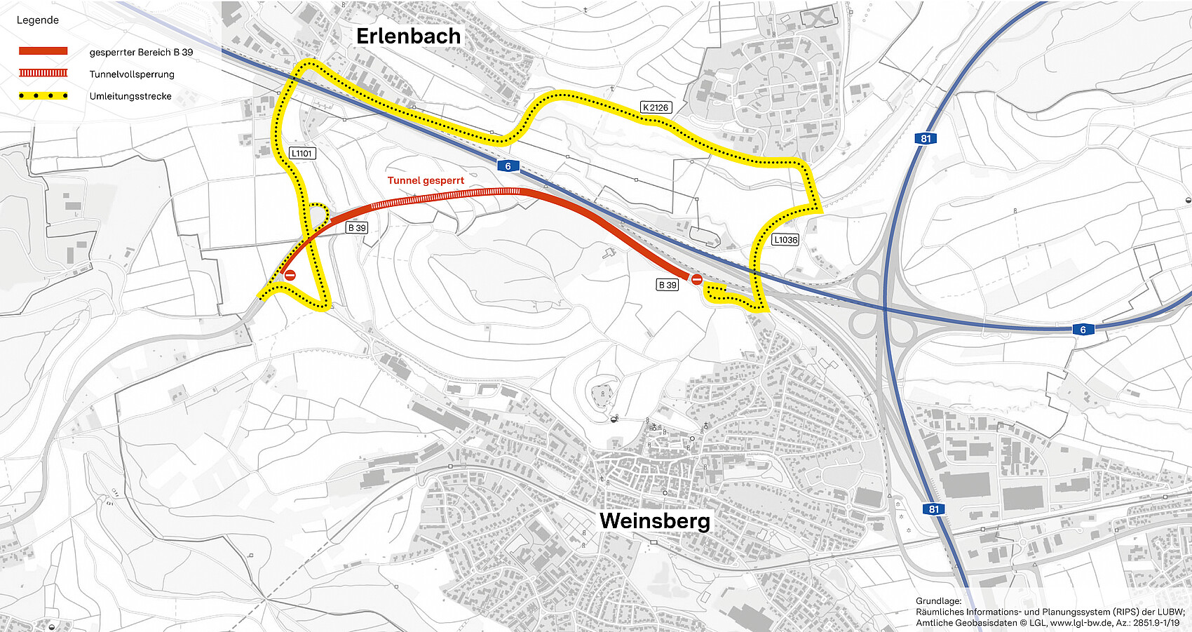 B 39 Schemmelsbergtunnel: Umleitungsplan