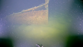 Bug des abgewrackten und versenkten ersten Salondampfers am Bodensee – der SD Baden/ehemals Kaiser Wilhelm – am Seegrund. Ansicht von Steuerbord 