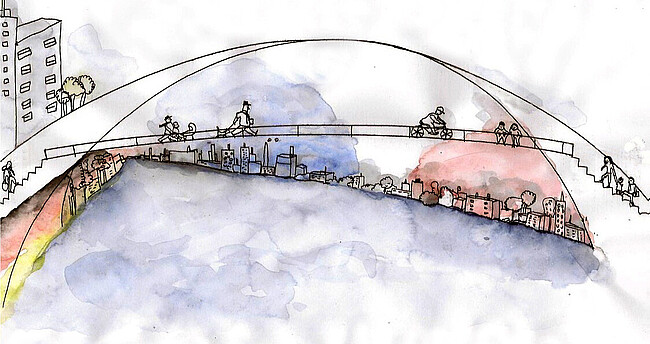 Zeichnung der Rheinbrücke Deutschland-Frankreich
