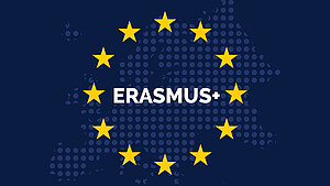 Erasmus+ steht in innerhalb der europäischen Flagge