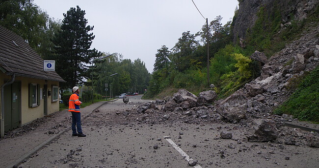 Das Bild zeigt einen Felssturz bei Sasbach