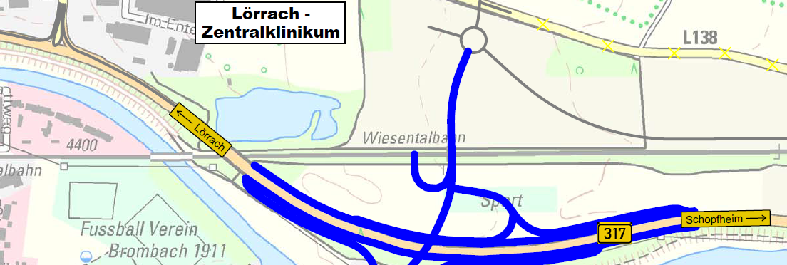 Kartenausschnitt Anschluss Lörrach - Zentralklinikum
