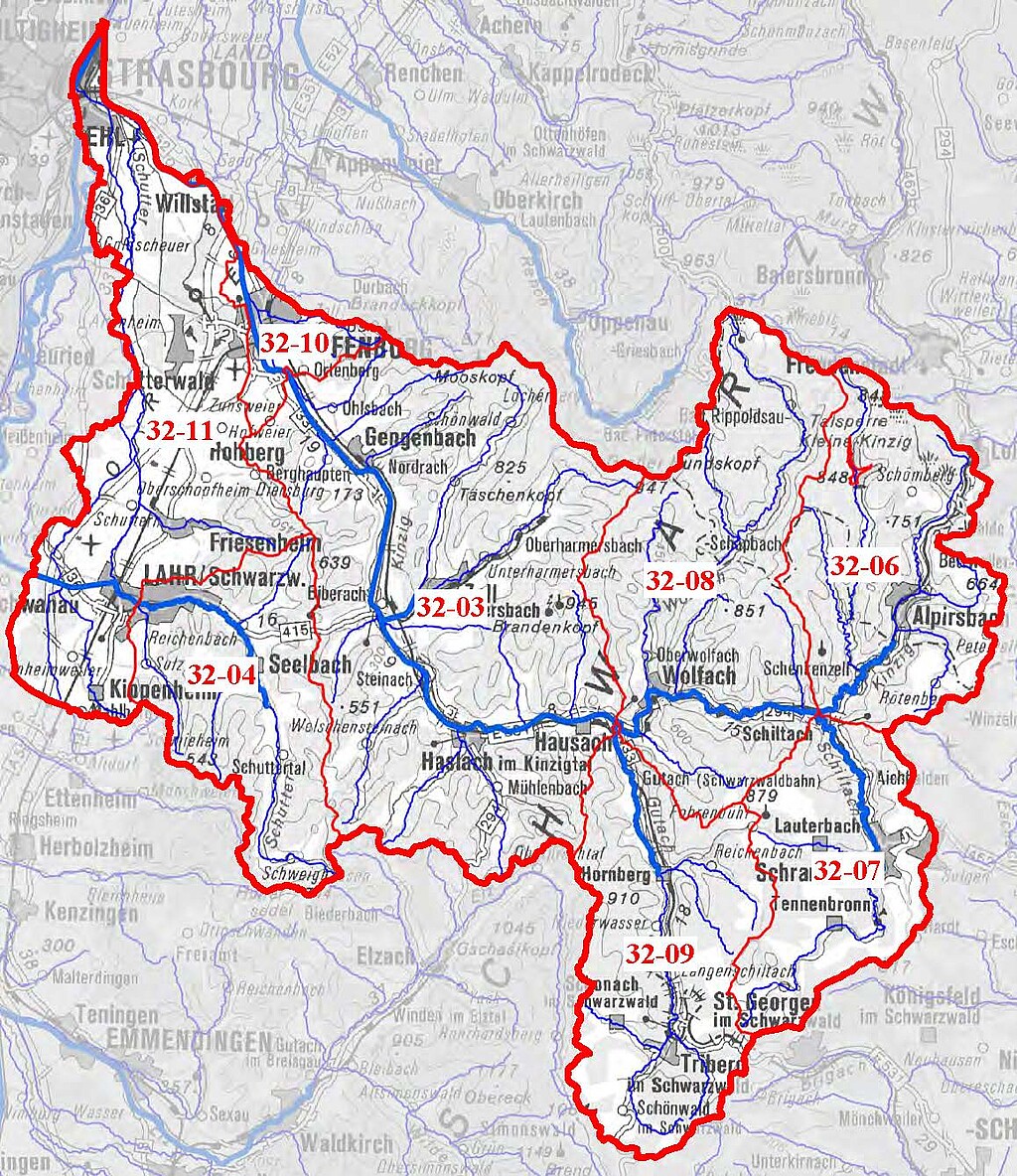 Karte des Teilbearbeitungsgebiets 32 Kinzig / Schutter