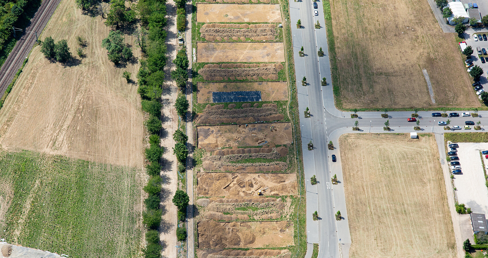 Luftbild der nördlichen Grabungsflächen während der Ausgrabungen im Sommer 2020