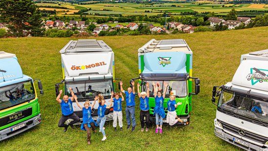 Bild zeigt die Ökomobile der 4 Regierungspräsidien