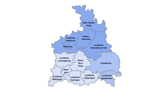 Karte des Regierungsbezirks Stuttgart
