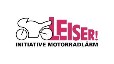 Logo der Initiative Motorradlärm. Das Logo zeigt ein stilisiertes Motorad und den Schriftzug "Leiser!"