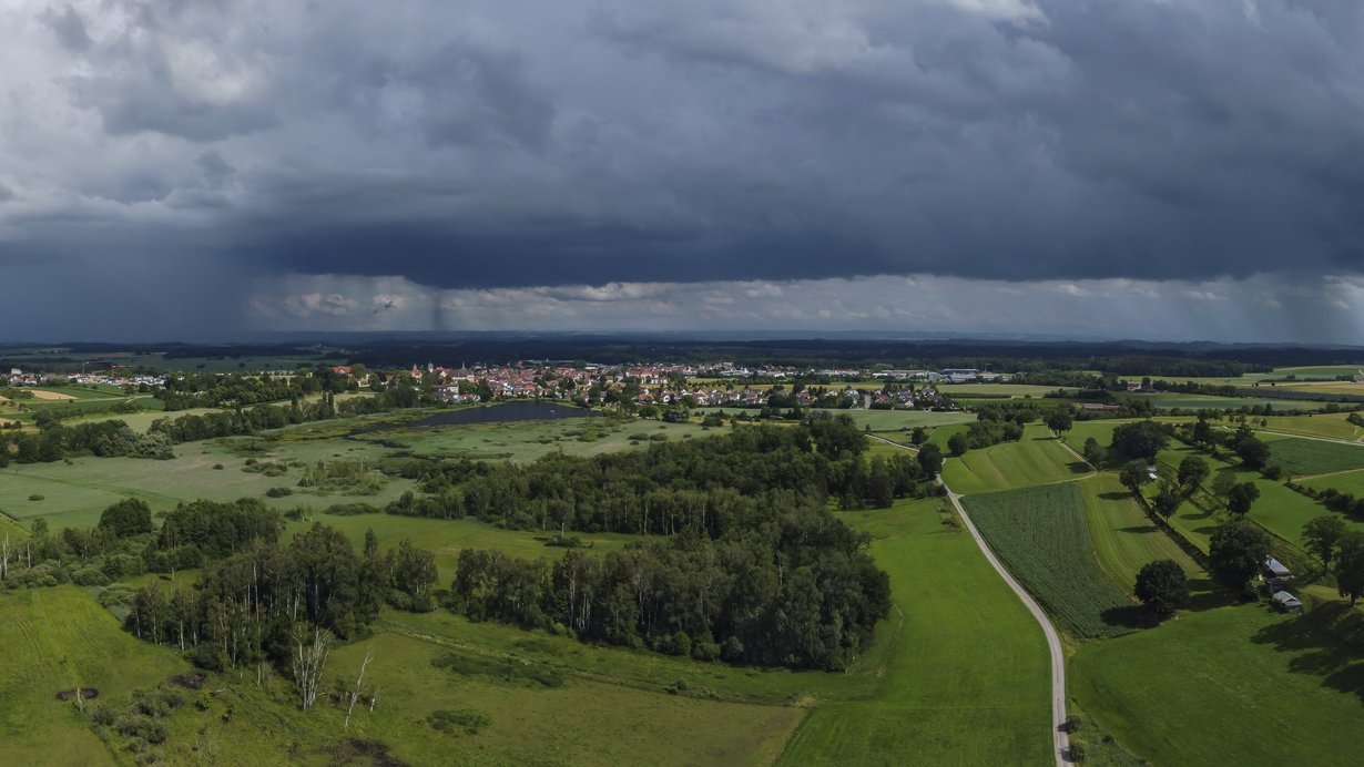 Blick aus einem Flugzeug auf Altshausen in Oberschwaben