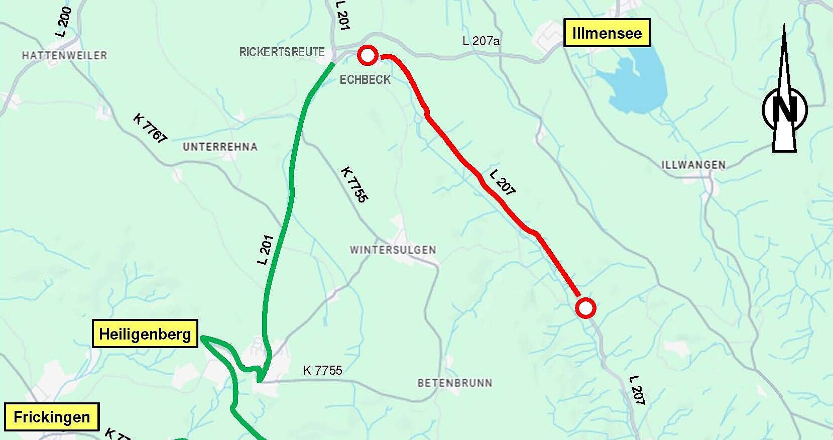 Das Foto zeigt die Umleitungsskizze L 207 zu den Ellenfurt und Echbeck