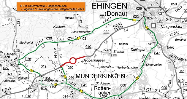 Umleitungsskizze/Lageplan B 311 Untermarchtal - Deppenhausen