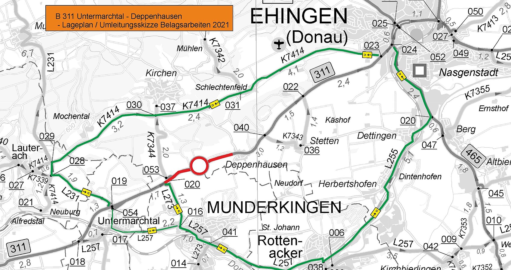 Umleitungsskizze/Lageplan B 311 Untermarchtal - Deppenhausen