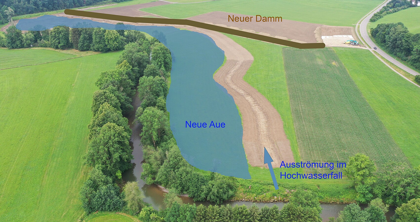Das Bild zeigt die geplante Hochwasserschutzmaßnahme in Hiltensweiler