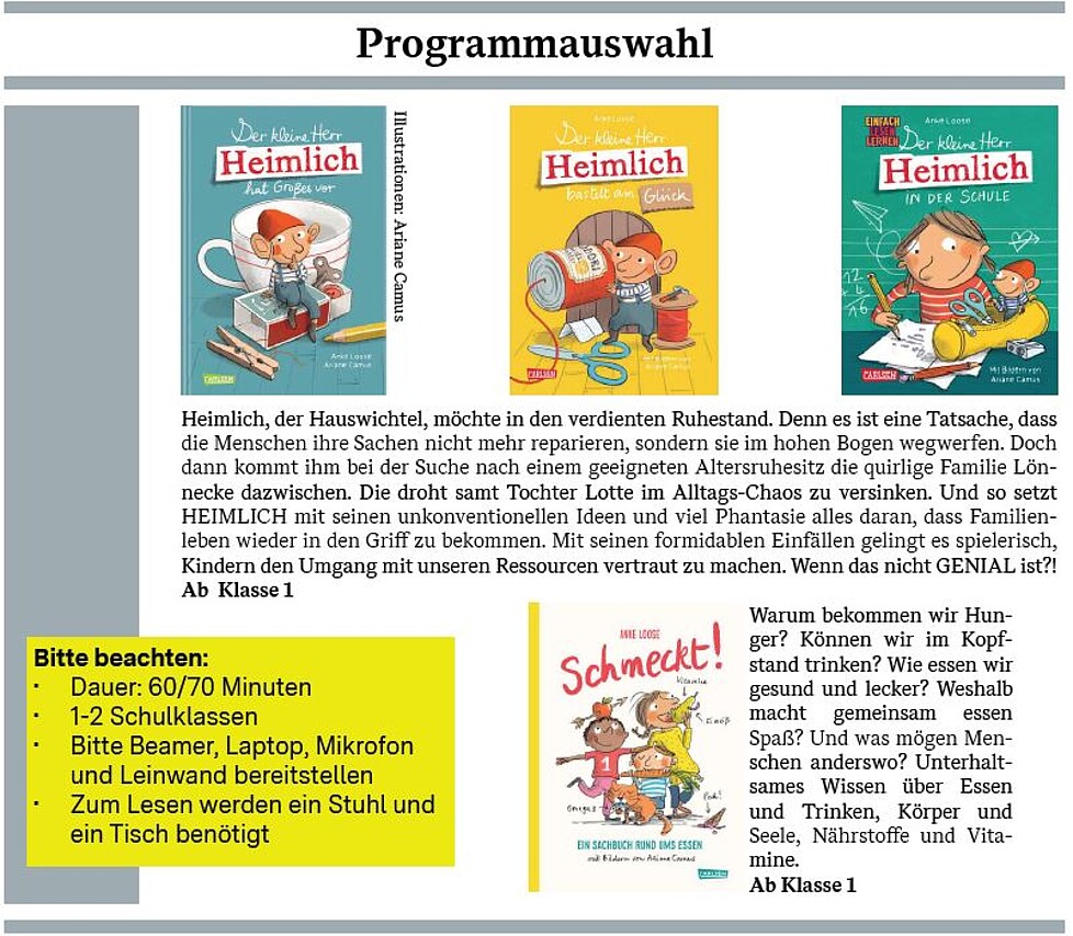 Auszug aus der Programmseite der Frederick-Veranstaltungsreise 2025 mit Anke Loose