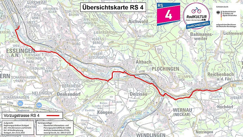 Übersichtskarte RS 4 Esslingen-Reichenbach