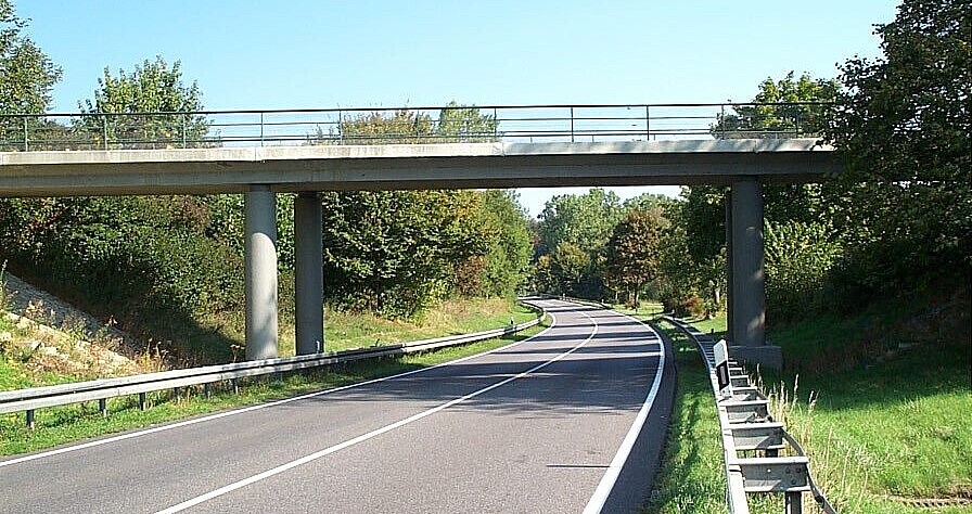 Blick auf die Brücke über den Gemeindeweg in Richtung Tannenbühl 