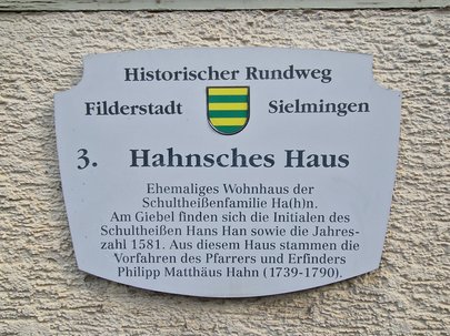Plakette Historischer Rundweg "Hahnsches Haus", 70794 Filderstadt-Sielmingen