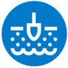 symbolbild Grundwasser, weißes Symbol für Messen auf blauem Hintergrund