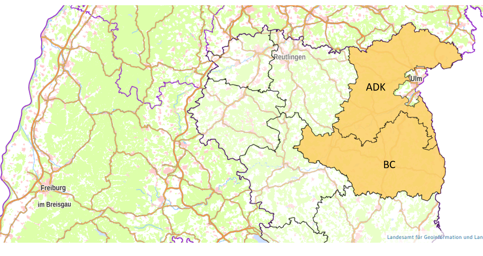 Kartenausschnitt Landkreise BC und ADK