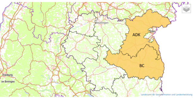 Kartenausschnitt Landkreise BC und ADK