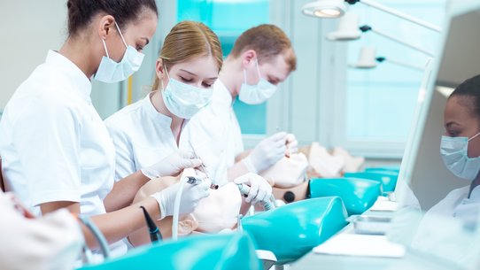 Mehrere Studierende üben an Dummys