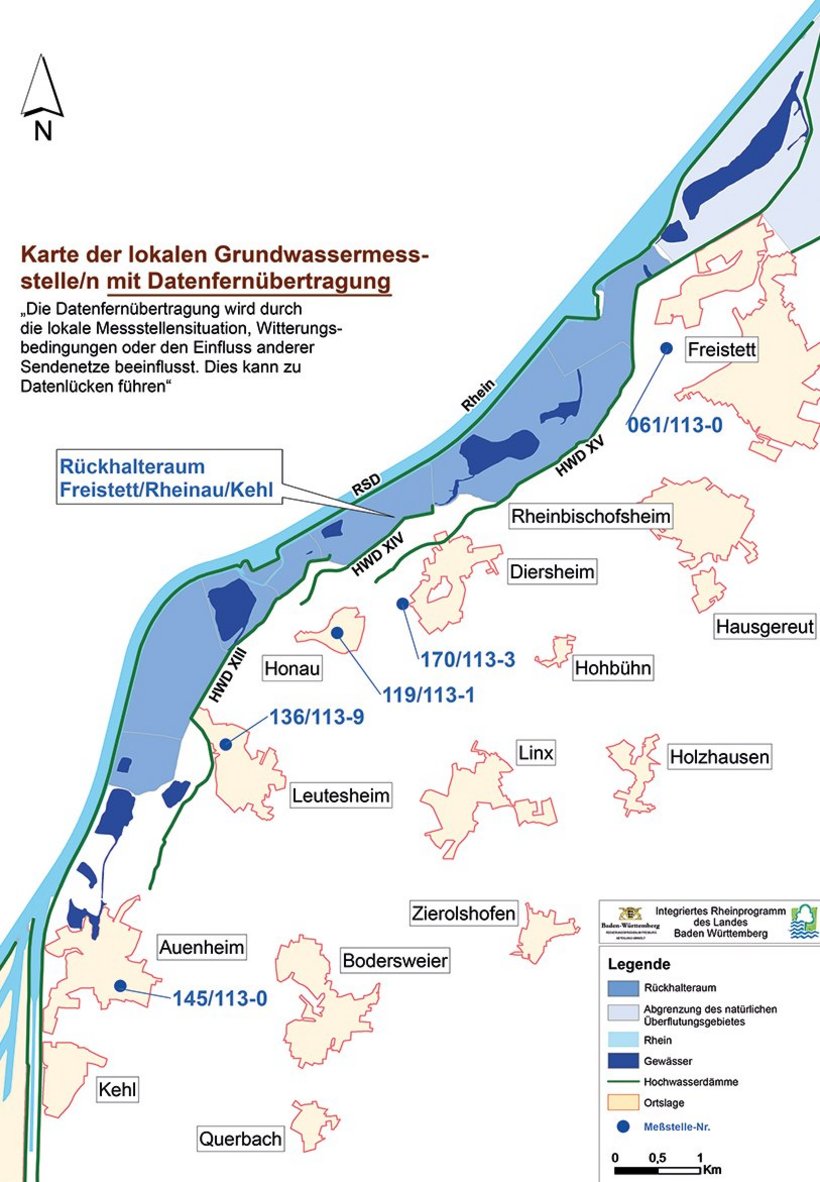 Karte Grundwasserdaten Freistett - Rheinau - Kehl
