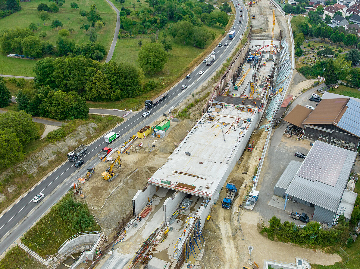 Blick auf die Baustelle des Tunnel Röhrenberg