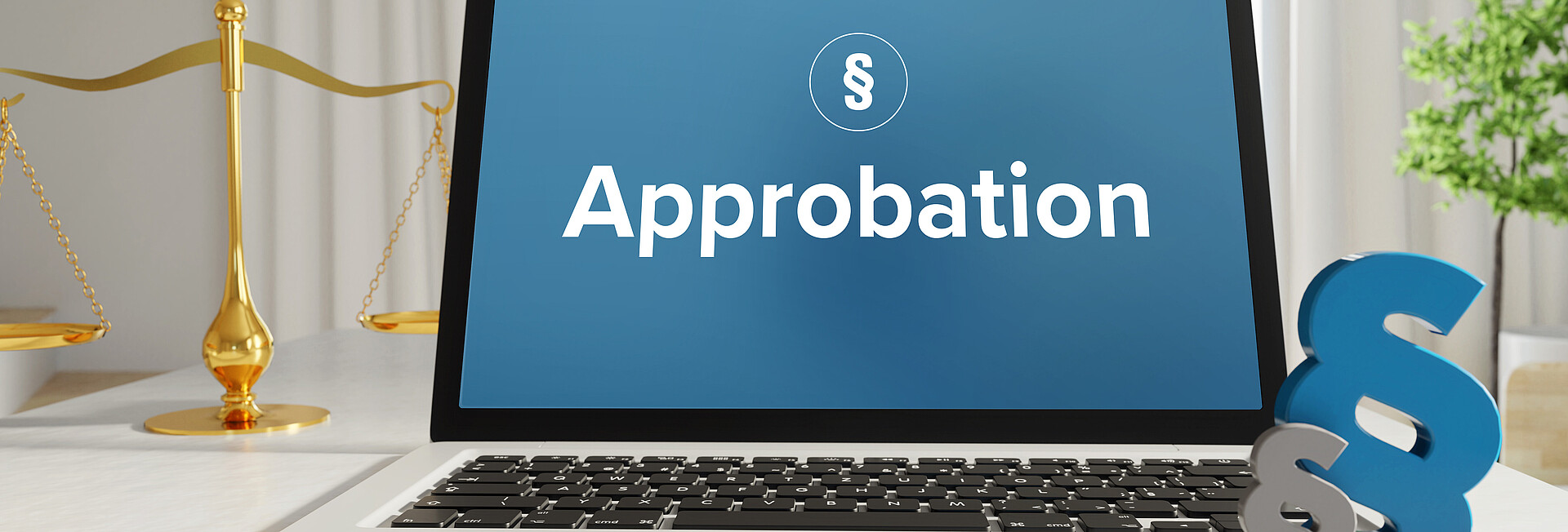 Computer mit Schriftzur Approbation und Paragraphenzeichen