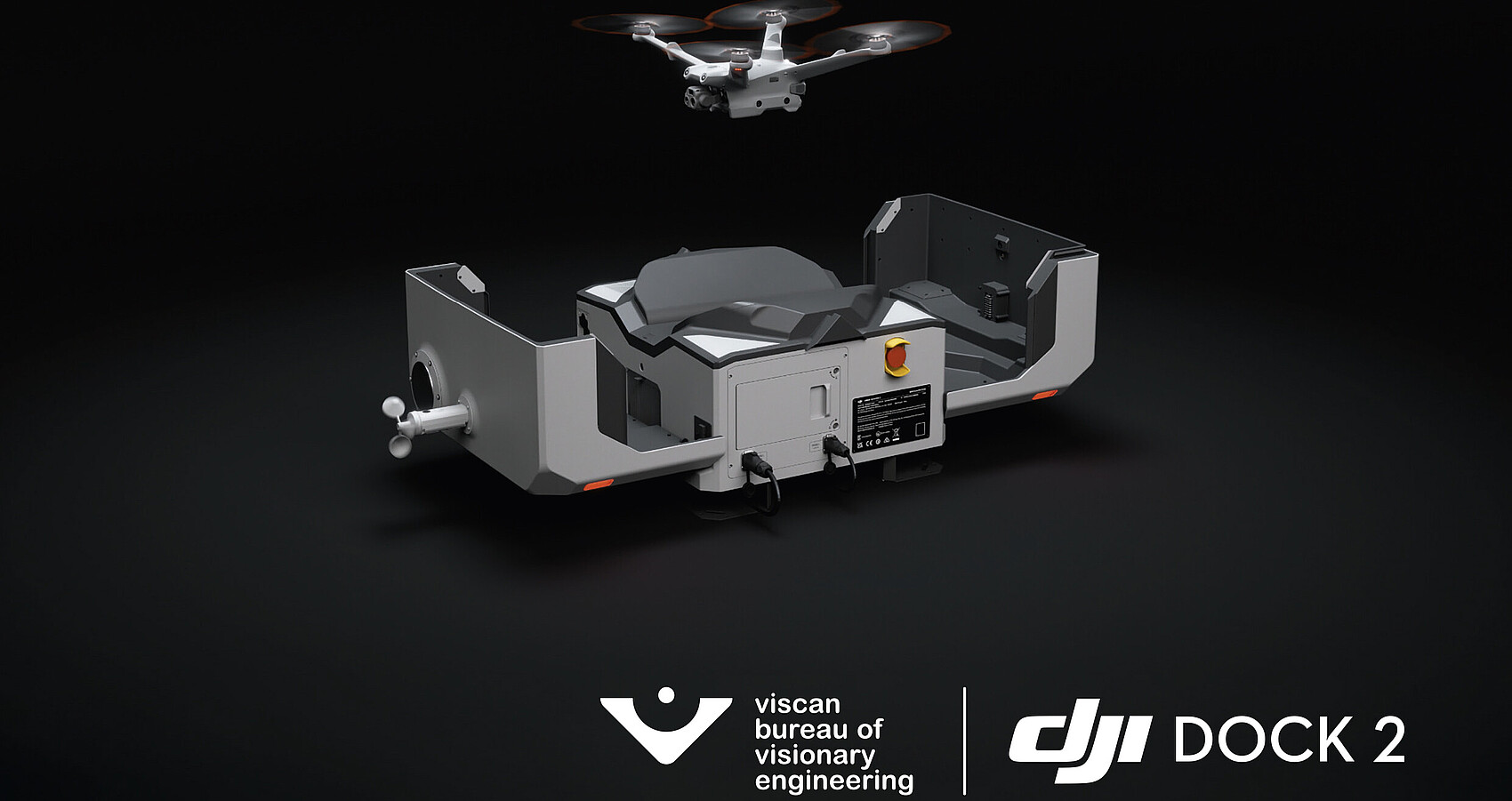 Bild zeigt eine Drohne auf schwarzem Hintergrund DJI dock2