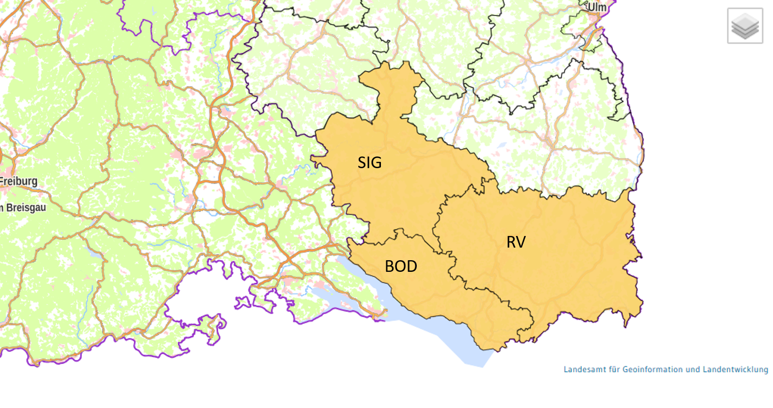 Kartenausschnitt Landkreise BSK, RV und SIG
