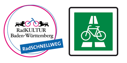 Logo der Radkultur BW und das grüne Verkehrsschild Radschnellweg Nr. 350.1
