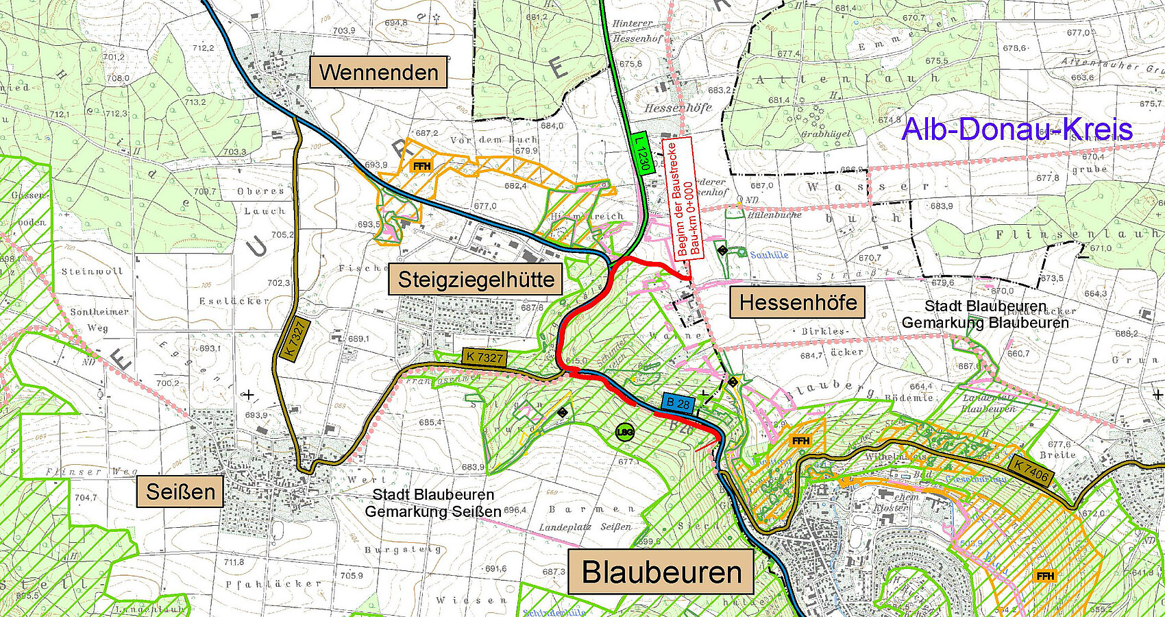 Übersichtslageplan zum Radweg Blaubeurer Steige Bauabschnitt II