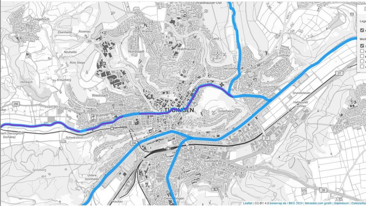 Karte einer Revitalisierung der Ammer in Tübingen