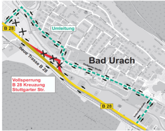 Ein Plan, der die Umleitungsstrecke während der Phase 2 zeigt.