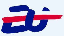 Logo der polnischen Ratspräsidentschaft auf hellblauem Hintergrund. Es besteht aus einem EU-Schriftzug und der polnischen Flagge. Die Polnische Flagge bildet den mittleren Balken des Buchstaben E und durchzieht den Buchstaben U