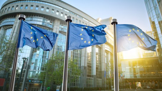 Flaggen der Europäischen Union vor dem Parlament in Brüssel