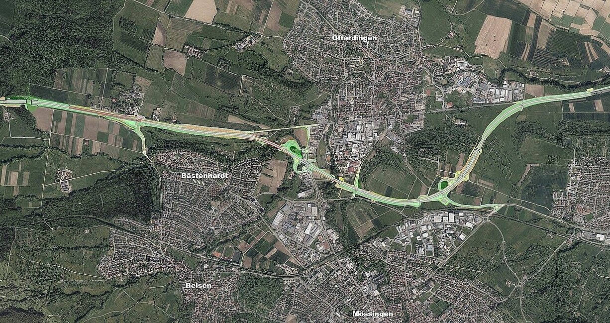 Lageplan des geplanten zweibahnigen Ausbau der B 27 zwischen Bodelshausen und Nehren