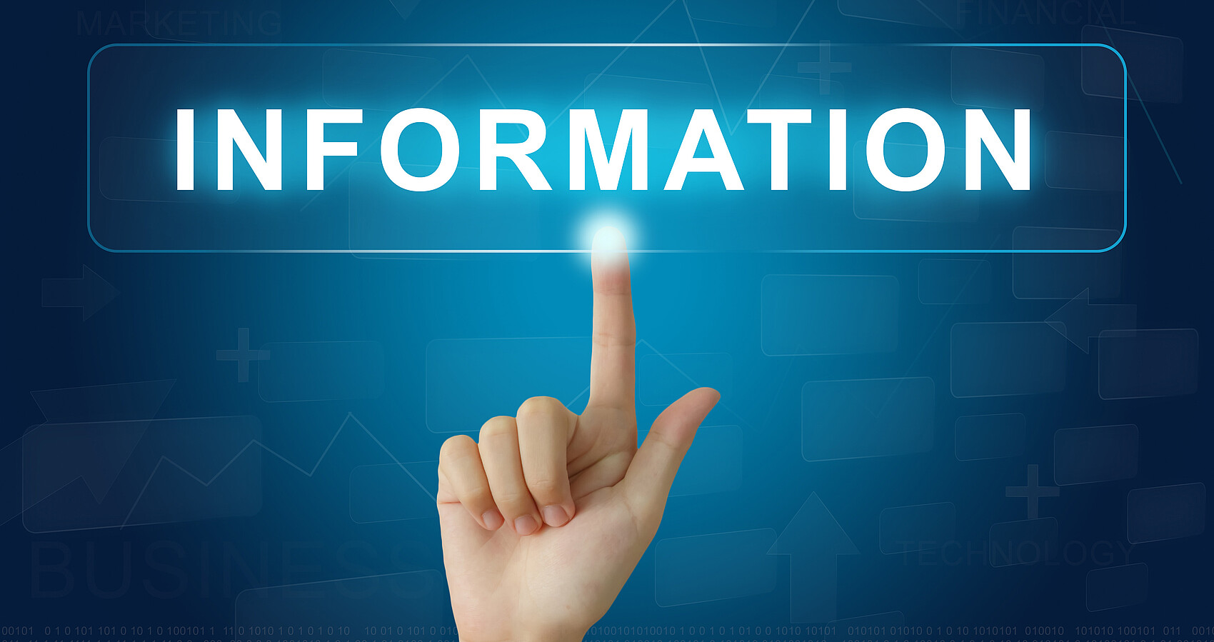 Ein Finger zeigt auf eine beleuchtete Schrift "Information"