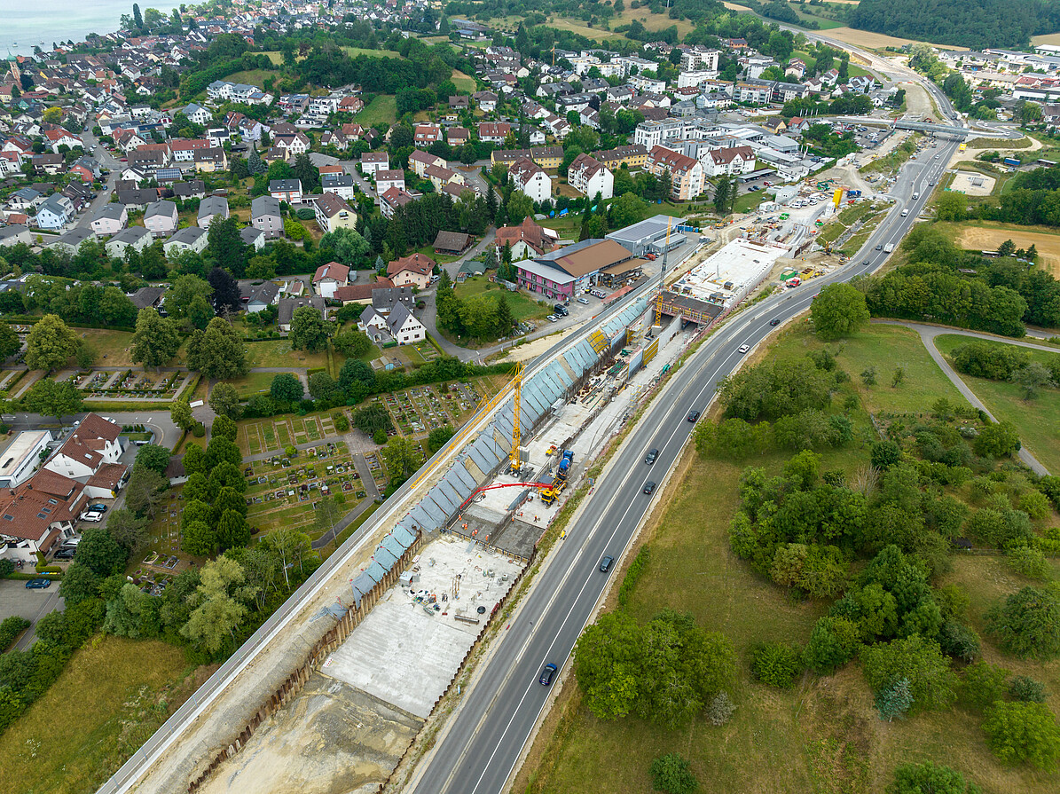 Blick auf die Baustelle des Tunnel Röhrenberg
