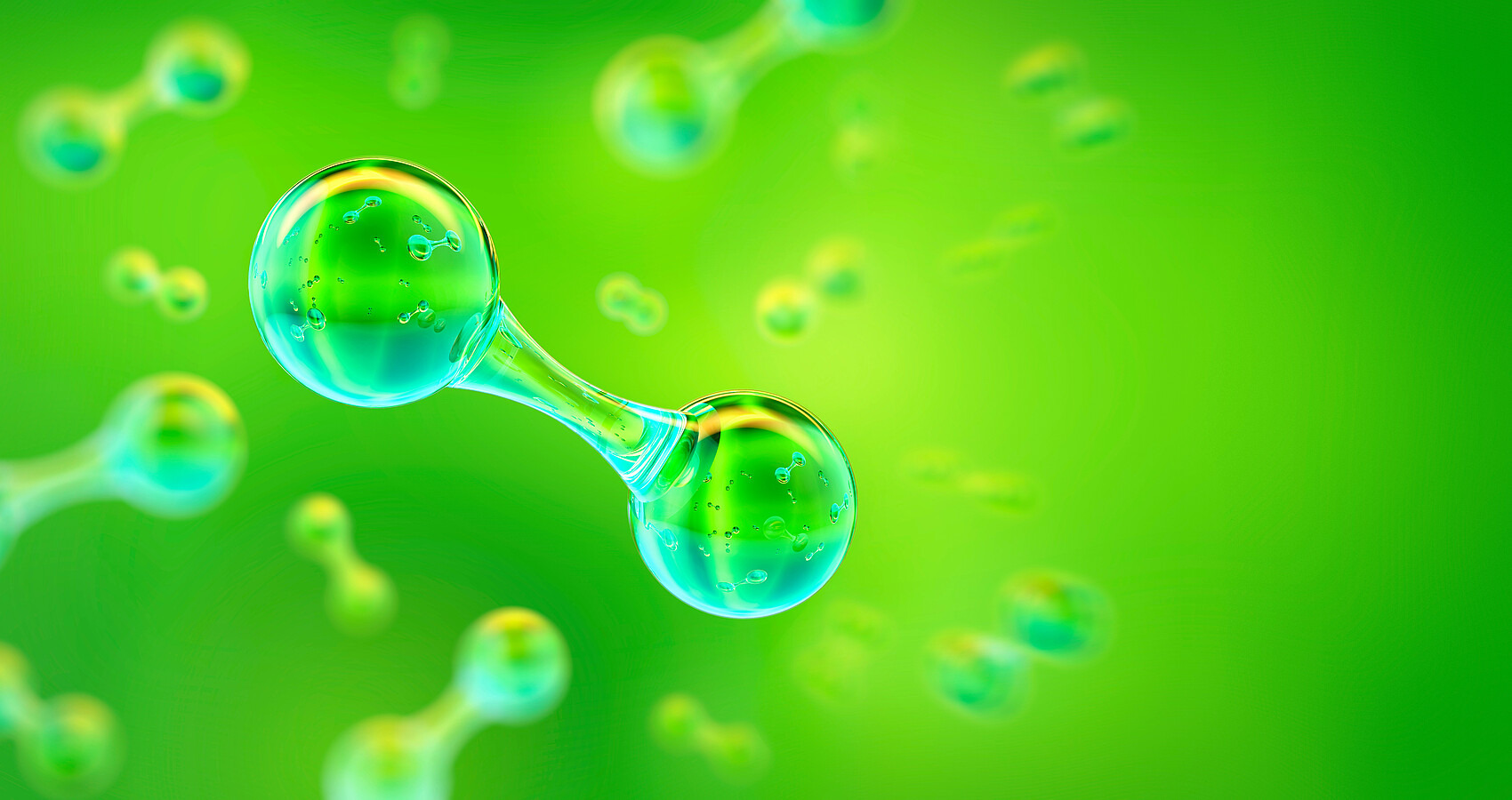 Wasserstoffmoleküle auf grünes Hintergrund