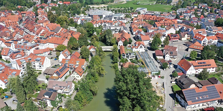 Blick auf die Altstadt von Wangen mit dem Fluss Argen