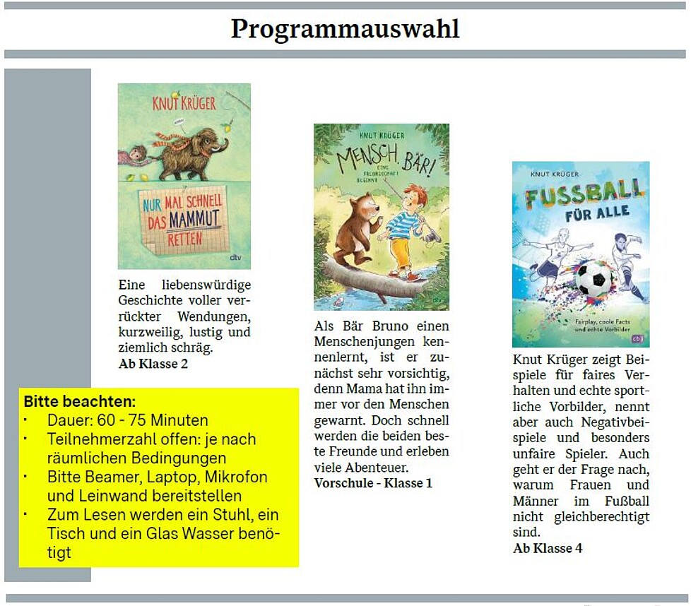 Auszug aus der Programmseite der Frederick-Veranstaltungsreise 2025 mit Knut Krüger