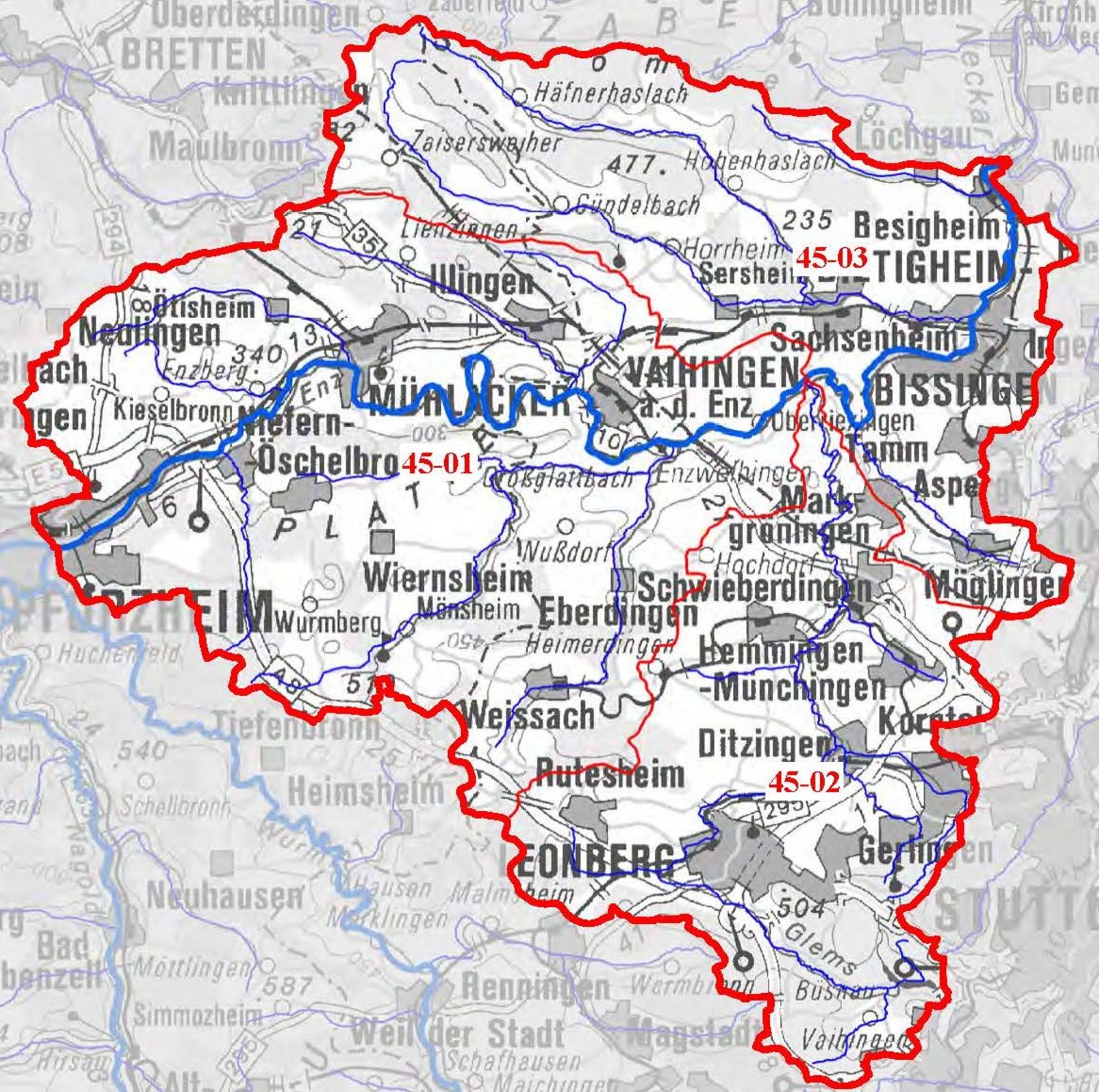WRRL - Übersichtskarte Teilbearbeitungsgebiet 45
