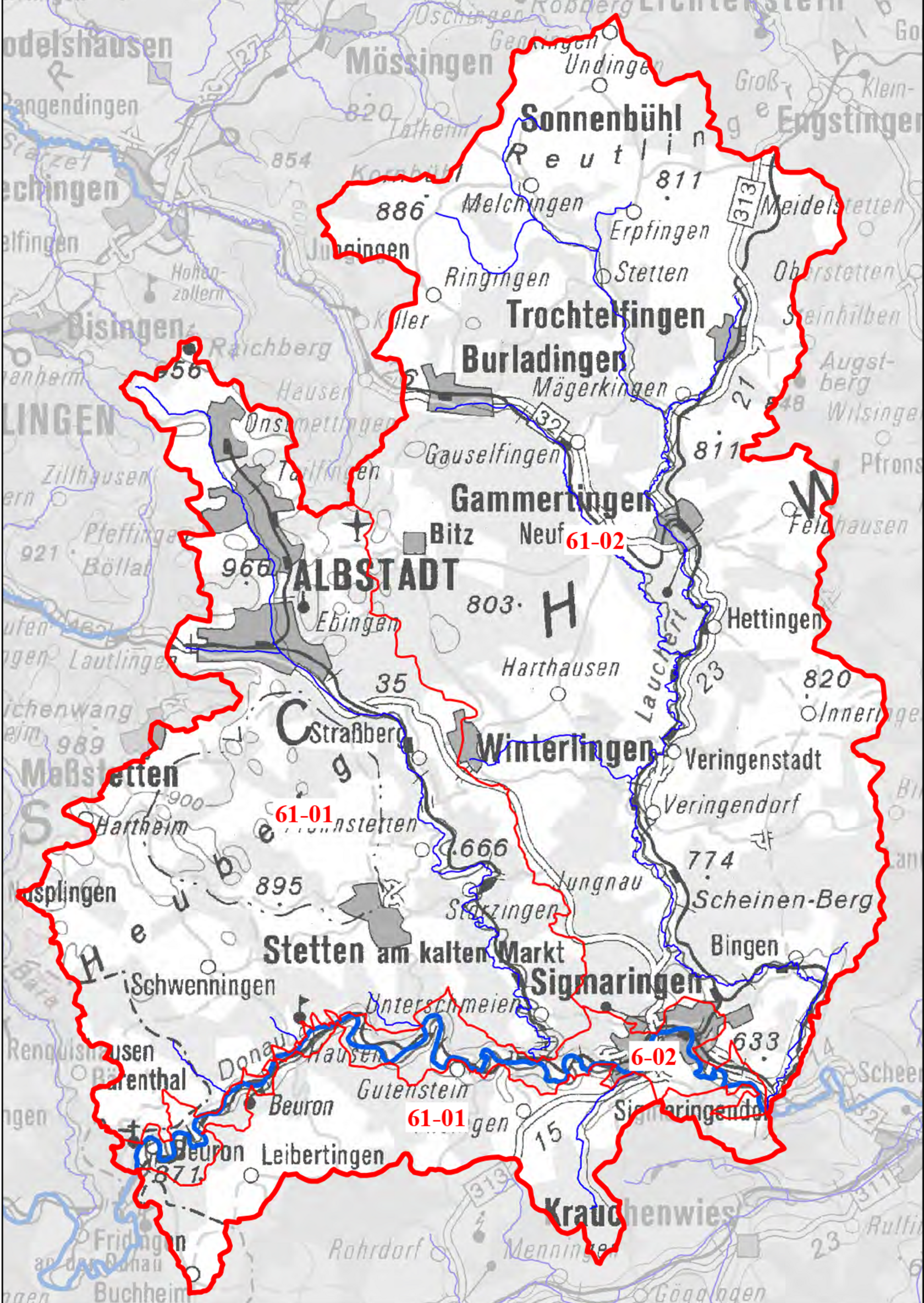 Übersichtskarte TBG 61 - Teilbearbeitungsgebiet Donau / Lauchert