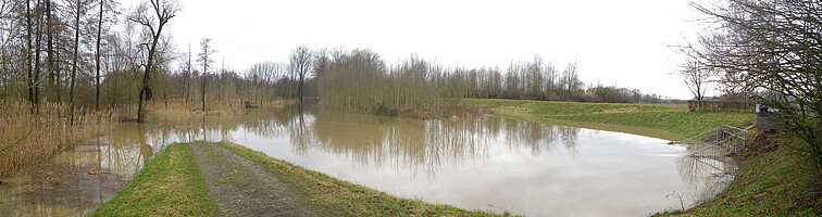 Geflutetes südliches Becken beim Hochwasser Februar 2013